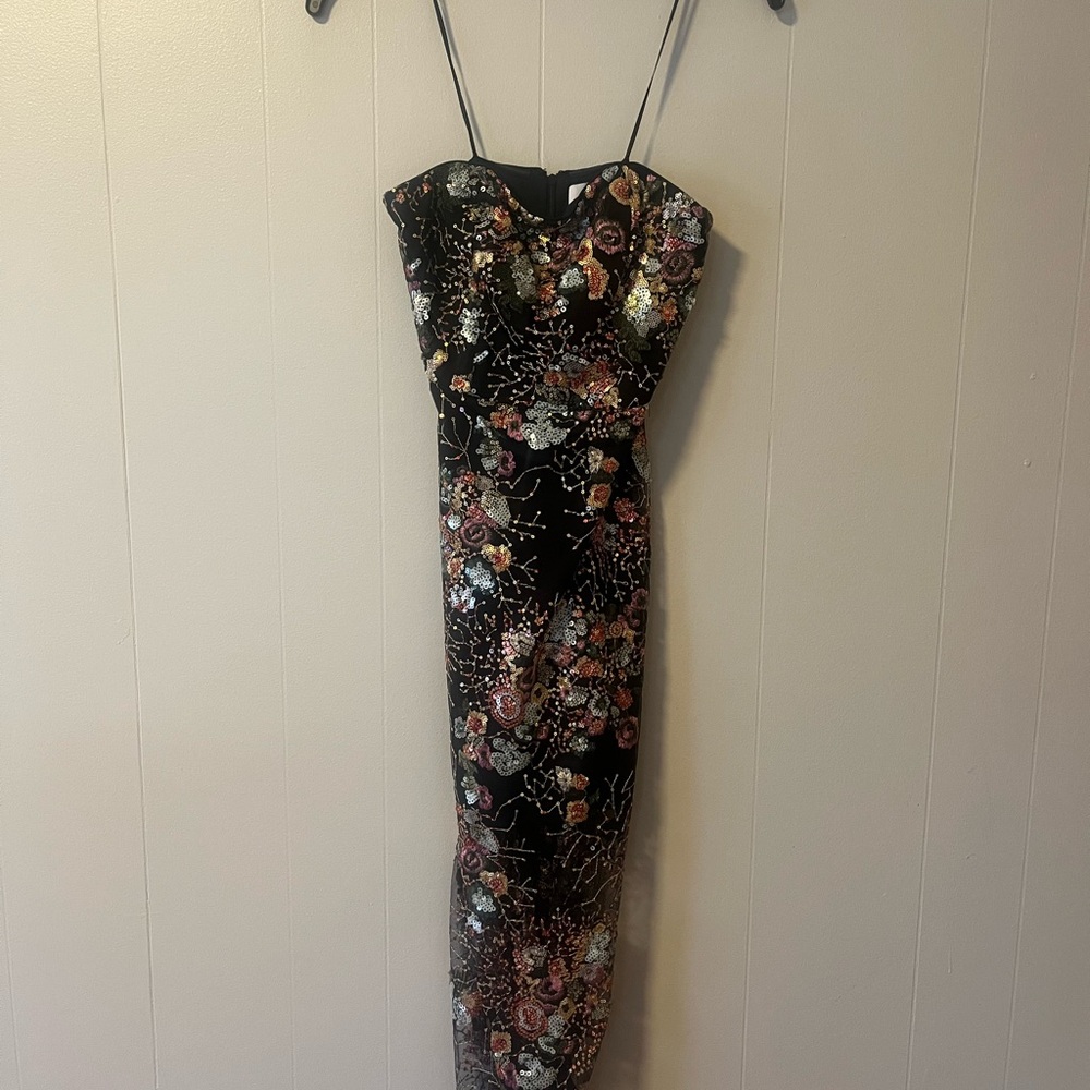 Sam Edelman Black Strapless Floral Mesh Dress